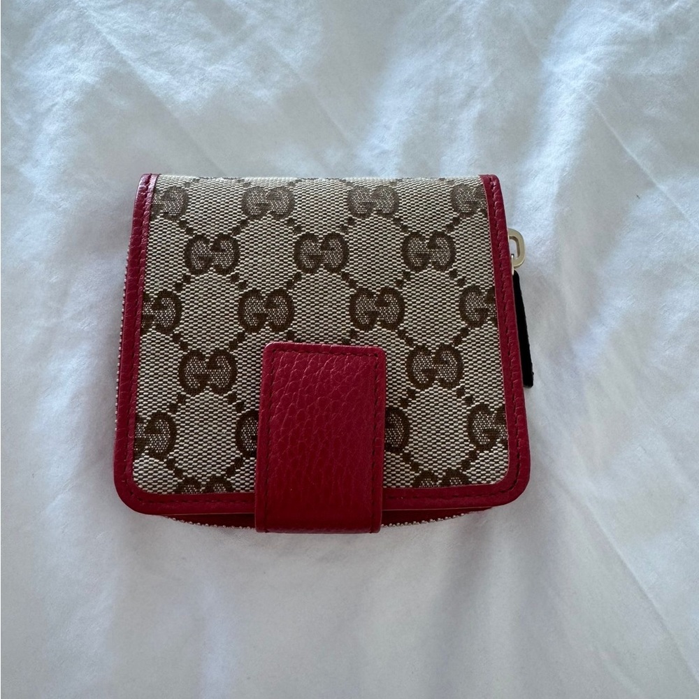 Gucci Folding Wallet Canvas and Red Leather